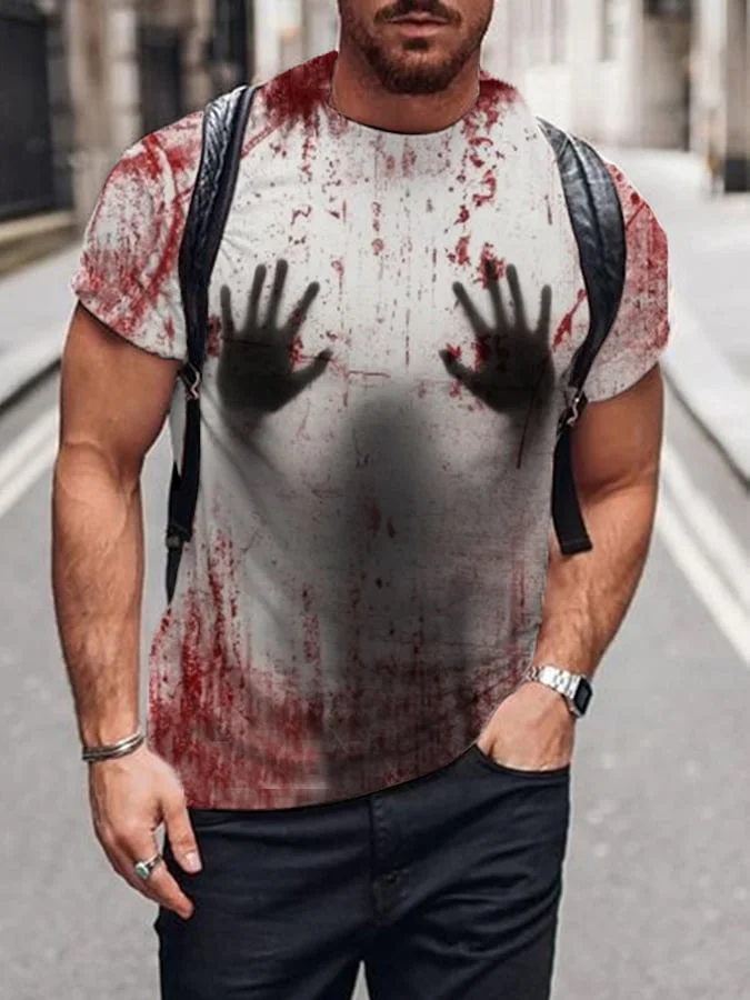 Men's Blood Stain Ghost Print Casual T-shirt