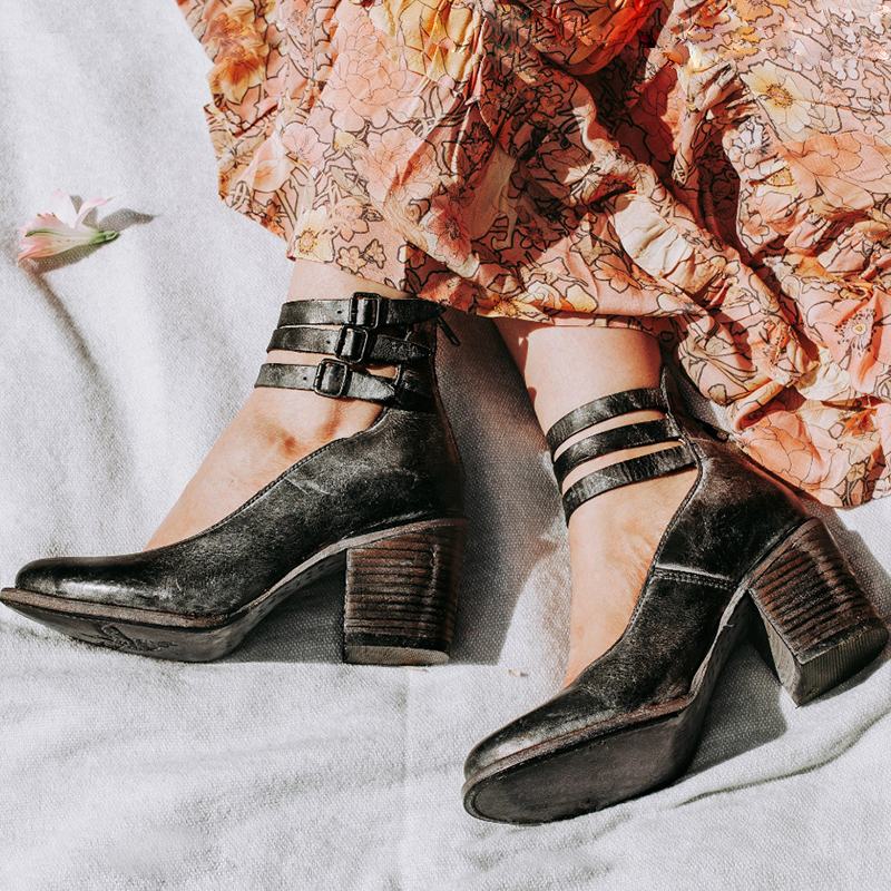GOOSHOE Mary Jane Block Heel Ankle Strap Pumps