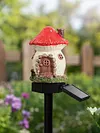 Solar Fairy-Tale Mushroom Cottage Garden Light Auto On/Off Mushroom House Statue Lawn Lights Weather-Proof Resin Mushrooms Ground Decor Lights for Yard Patio Pathway Lawn Flower Bed