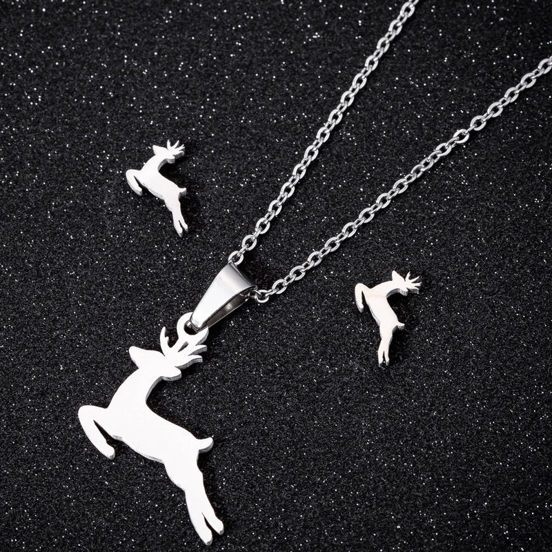 Fashion Deer 201 Stainless Steel 18K Gold Plated Earrings Necklace