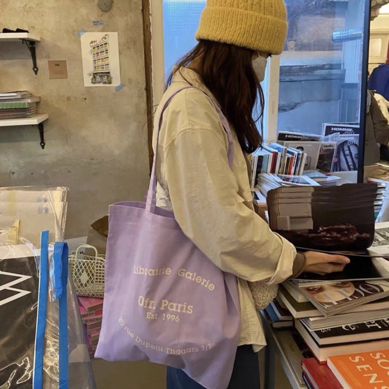 Unisex Medium Cotton Letter Preppy Style Square Open Square Bag