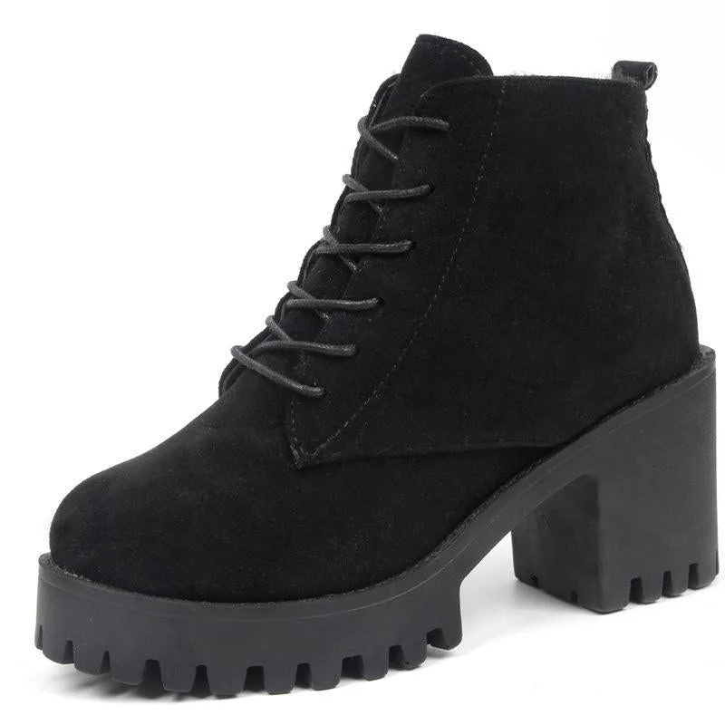 Boots High Heels Lace Up Ankle Boots for Women Shoes Black Platform Boot Botines Mujer 2020 Winter Botines Size 35-40