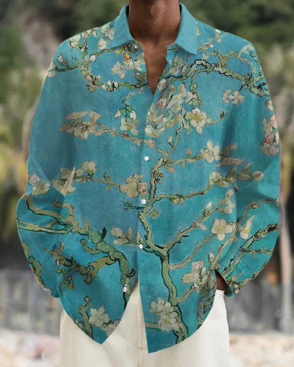 Men's Artistic Floral Long Sleeve Casual Shirt