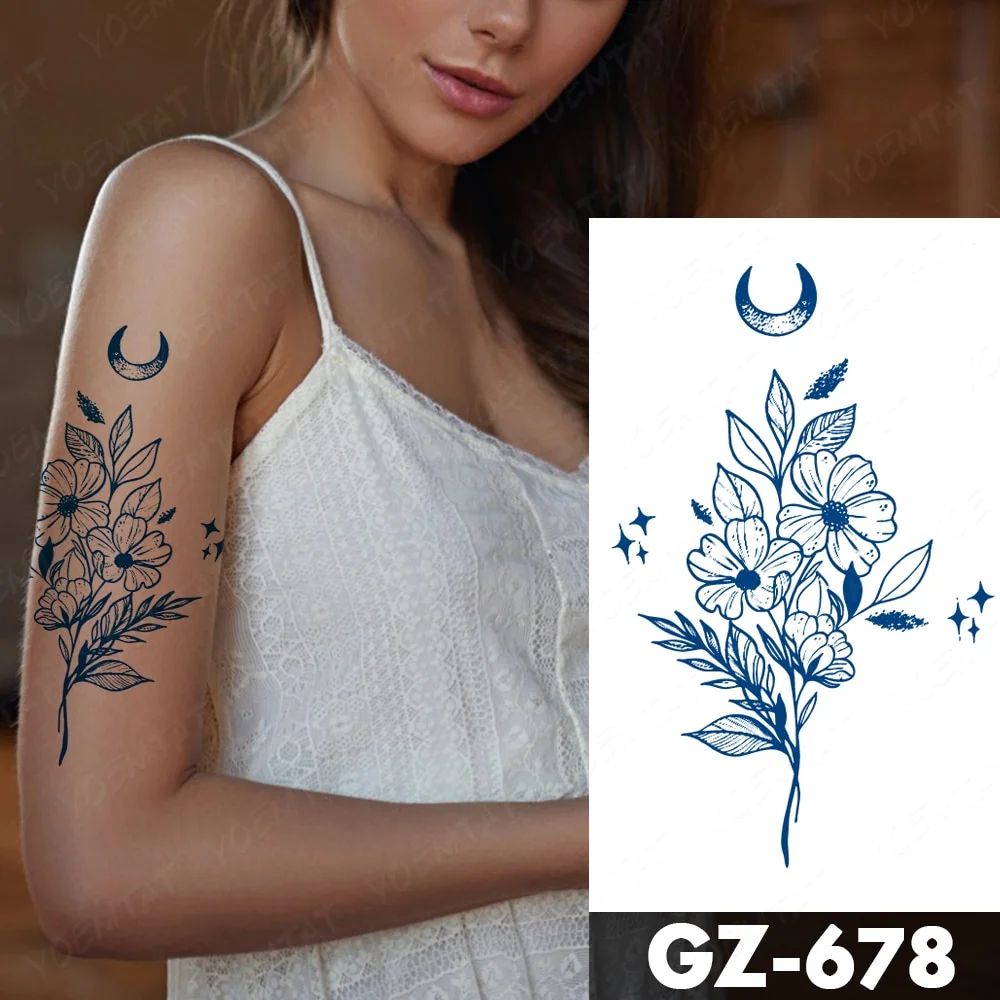 Sdrawing Juice Lasting Ink Waterproof Temporary Tattoo Sticker Genipin Herbal Tatoo Women Body Art Fake Tatto Snake Flower