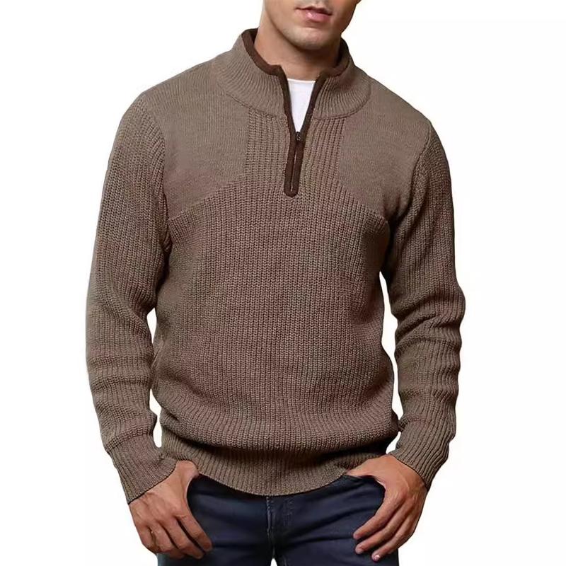 Men's Casual Half Zip Stand Collar Solid Color Sweater 37005102X