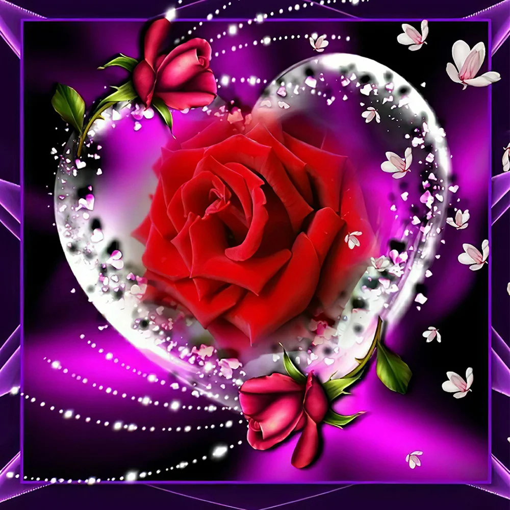Diamond Painting - Full Round/Square Drill - Love Heart Rose(30*30 - 50*50cm)