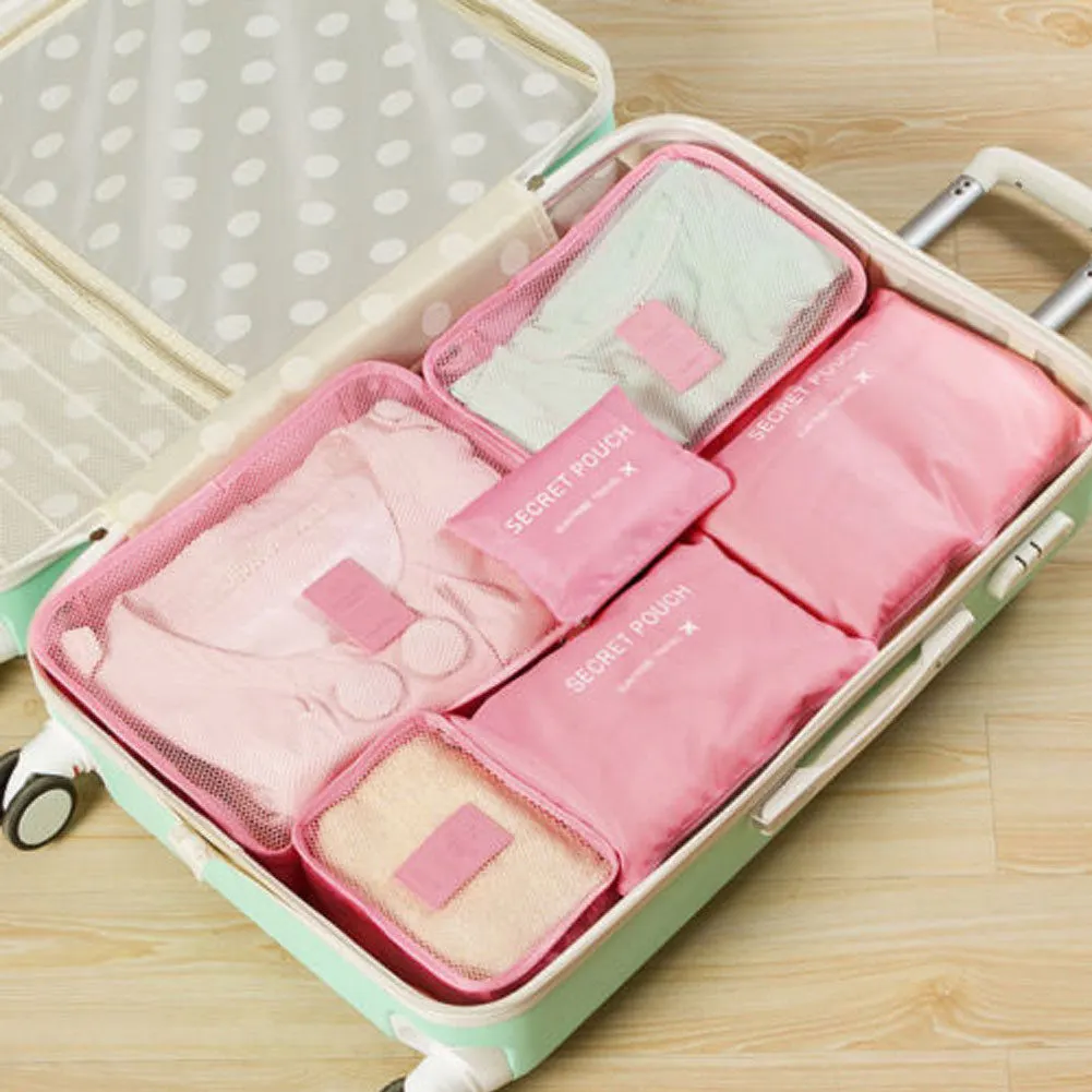 2020 Hot Selling 6Pcs Travel Clothes Storage Waterproof Bags Portable Luggage Organizer Pouch Packing Cube 8 Colors Local Stock