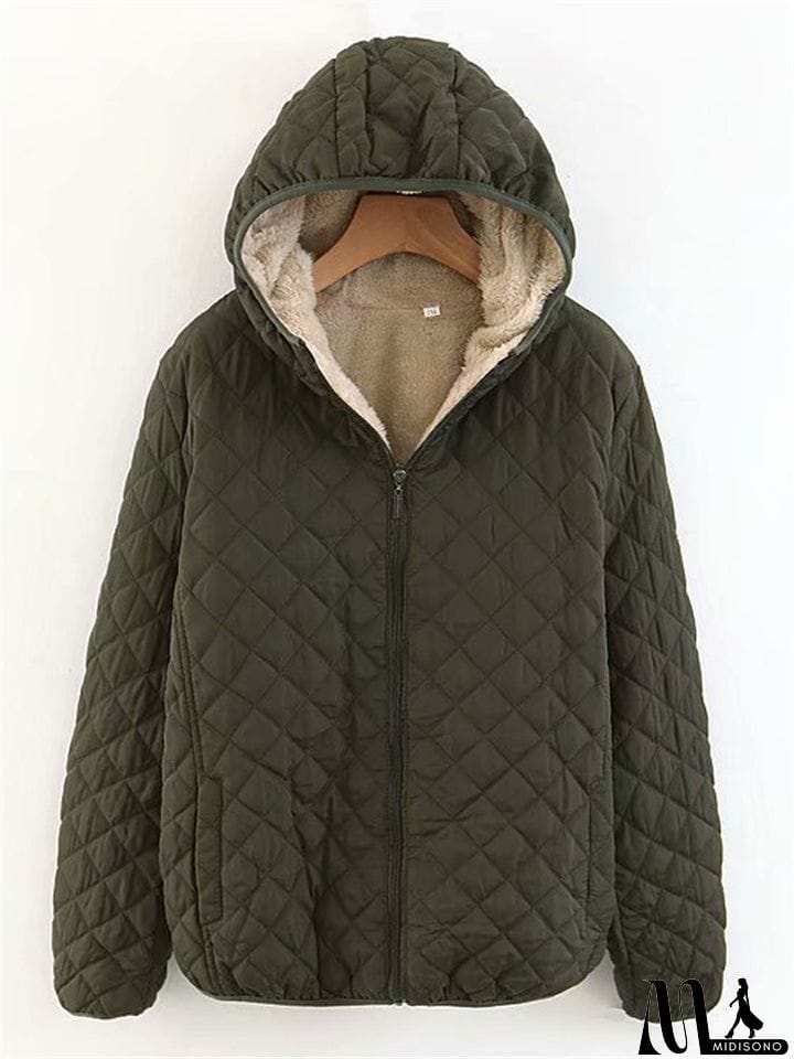MidiSono - Women's Sports Style Solid Color Plush Liner Short Coat with Hood