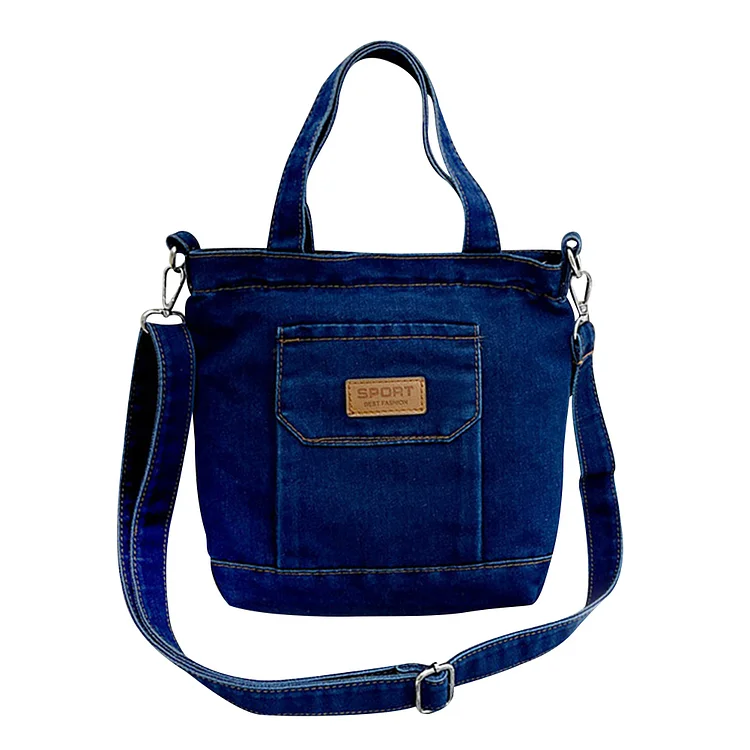 Women Shoulder Bag Denim Crossbody Bag for Beach Shopping School (Dark Blue)