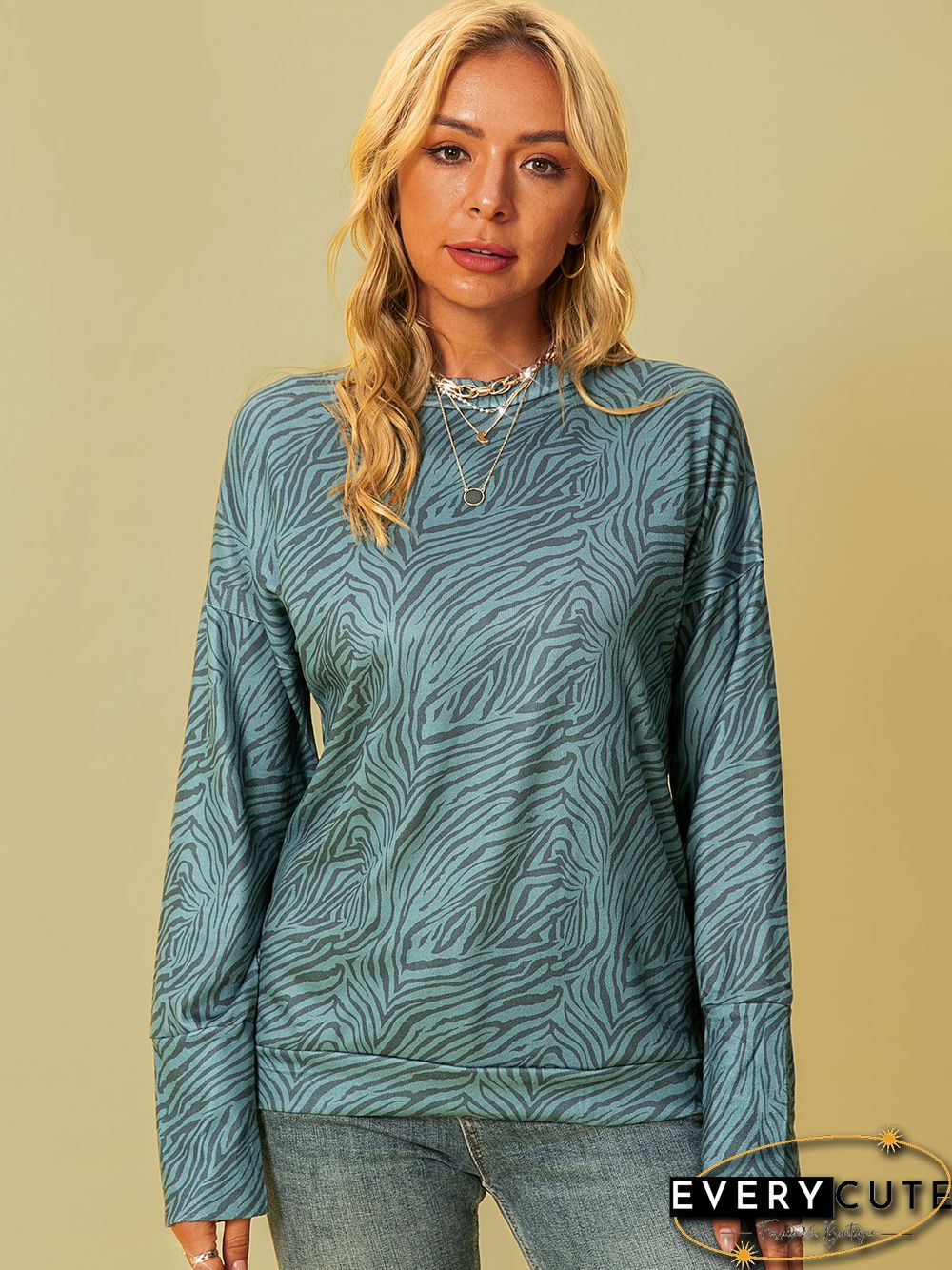 long sleeve shift zebra Tops