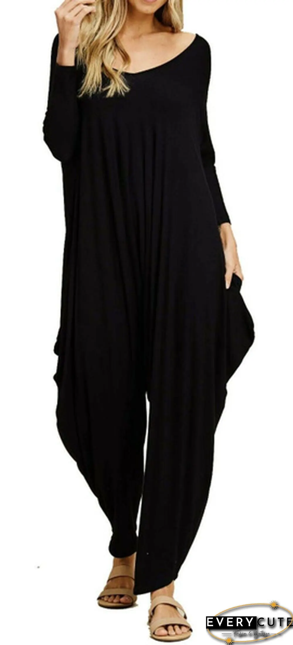 Re Tech UK Ladies Baggy Harem Jumpsuit Romper All In One V-Neck Cami Playsuit - 3/4 Sleeve