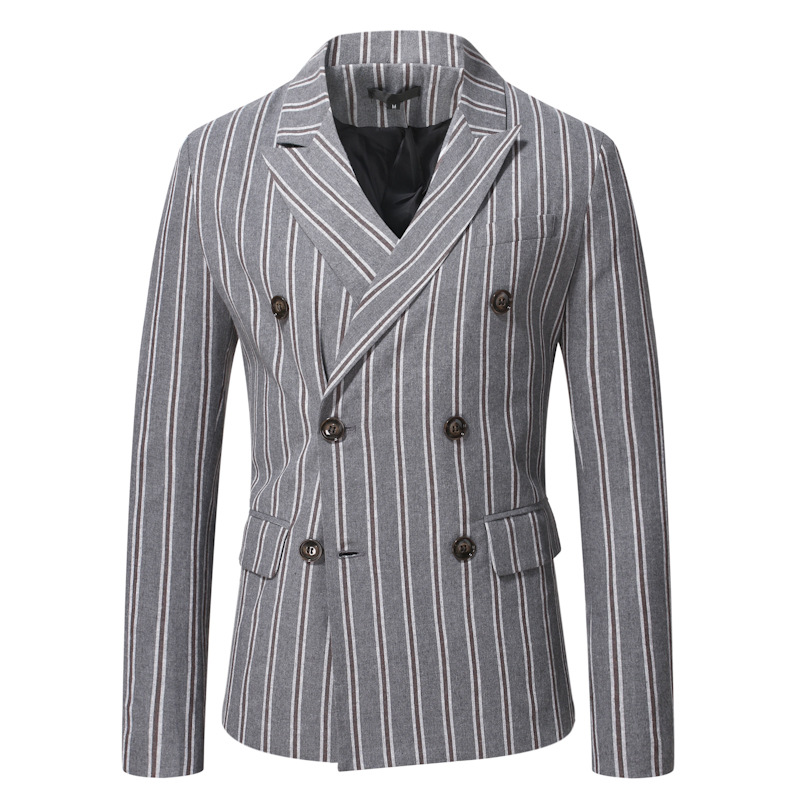 Men's Striped Double Breasted Suit Casual Jacket