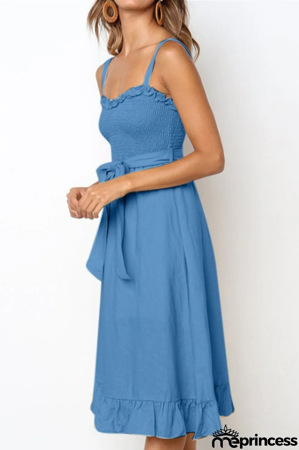 Fashion Casual Solid Split Joint Spaghetti Strap A Line Dresses