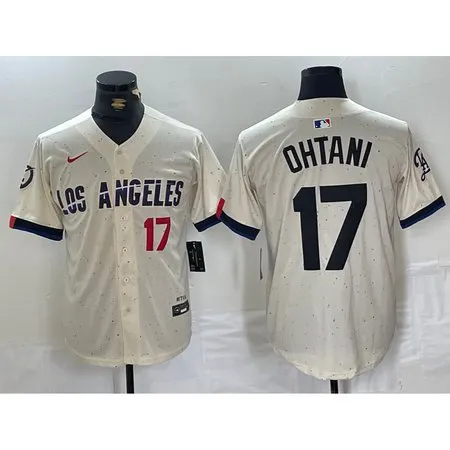 Men's Los Angeles Dodgers #17 Shohei Ohtani  Cream Stitched Baseball Jersey ZIO8