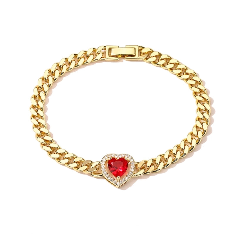 Fashion Heart Shape Copper Inlay Zircon Bracelets 1 Piece