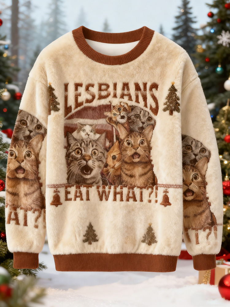 Lesbians Eat What! Funny Christmas Ugly Sweatshirt elevenforest