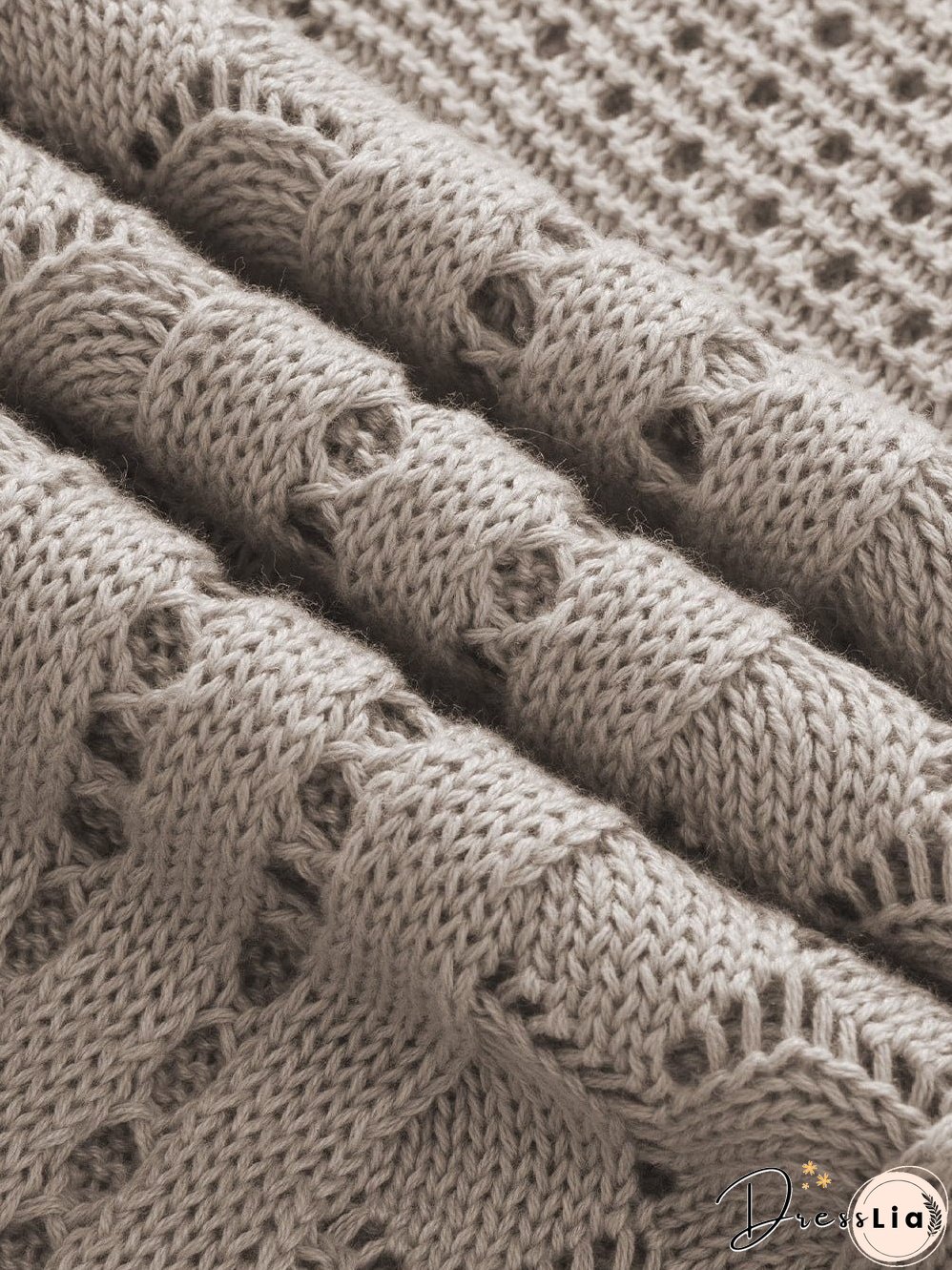 Beige Pointelle Knit Ruffle Sleeve Sweater for Chic Summer Styling