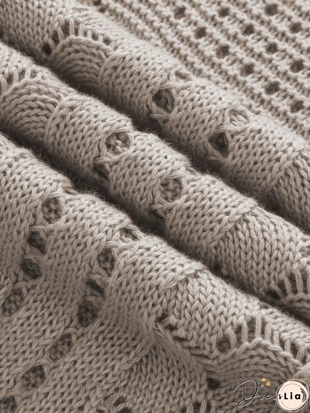 Beige Pointelle Knit Ruffle Sleeve Sweater for Chic Summer Styling