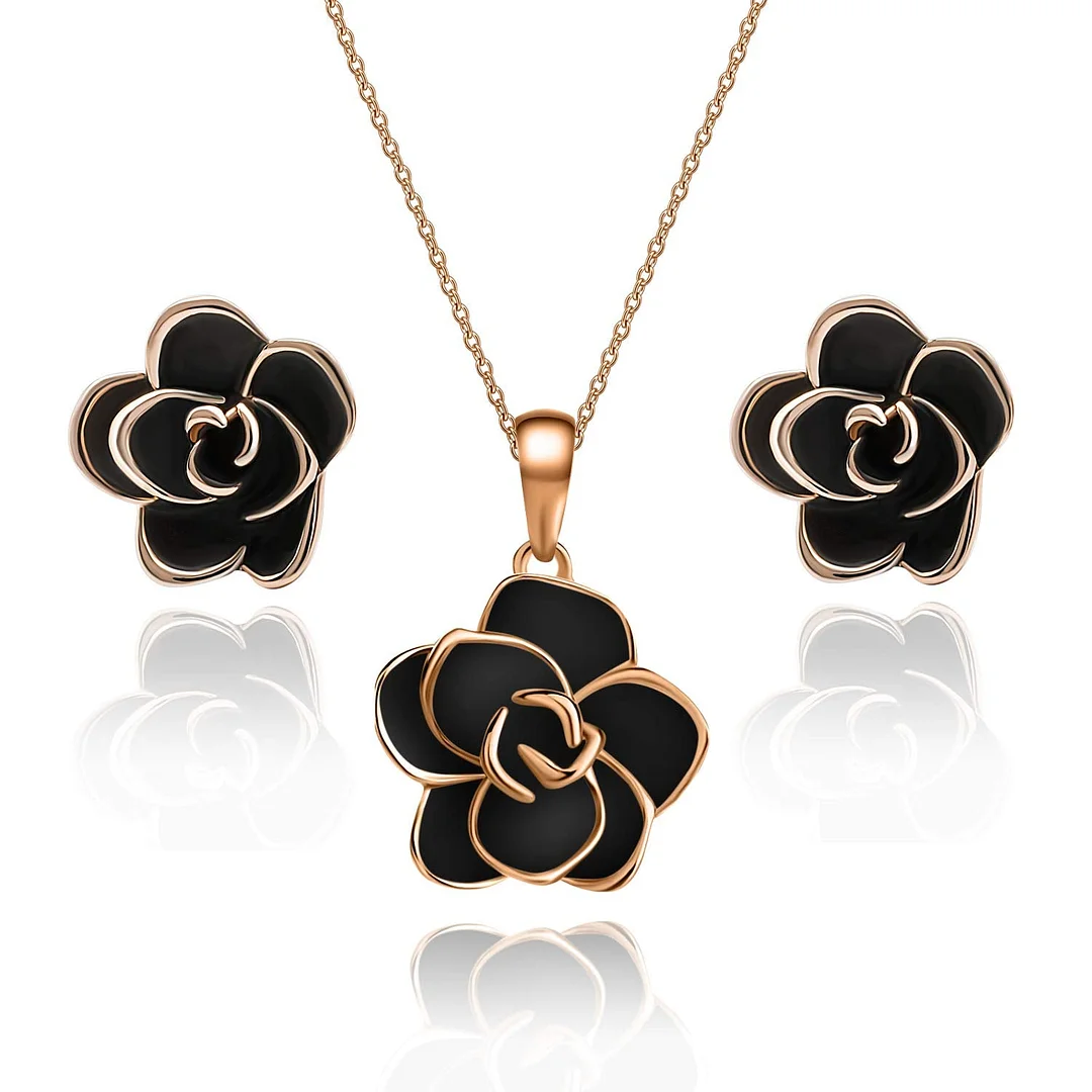 Rose Flower Necklace Earrings Set for Women 18K Gold Plated Hypoallergenic Jewelry Sets