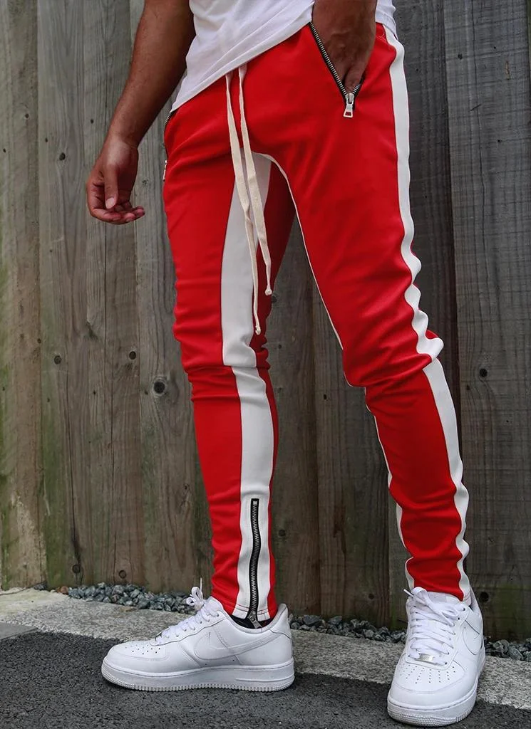 Multi-pocket zipper contrast stitching sports trousers