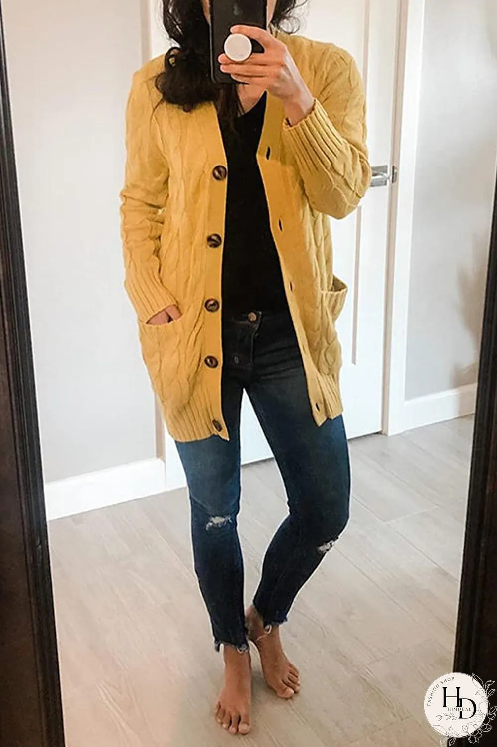 Button Cable Knit Cardigan