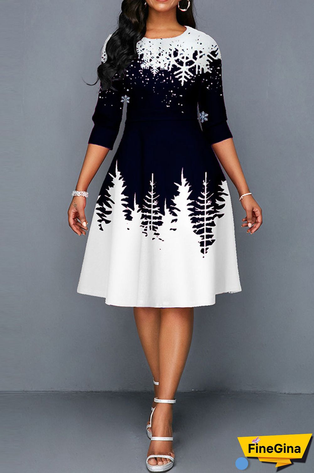 Green Casual Print Patchwork O Neck A Line Dresses