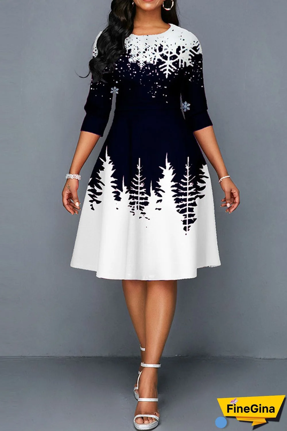 Green Casual Print Patchwork O Neck A Line Dresses