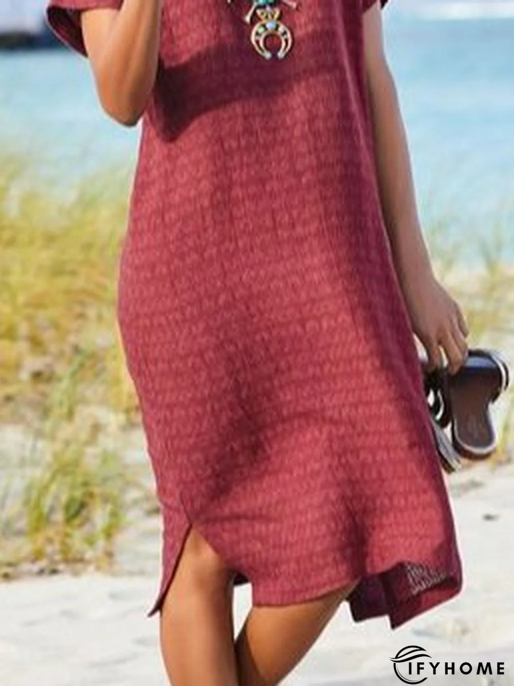 Shift Sweet Floral-Print Crew Neck Weaving Dress | IFYHOME