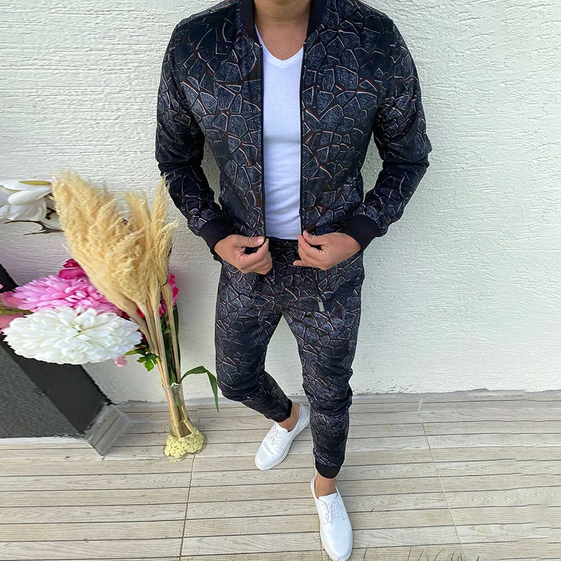 Fun Marble Printing Jacket And Pants