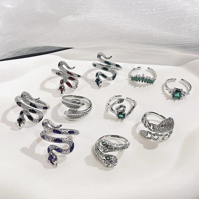 IG Style Snake Copper Plating Inlay Zircon Open Rings