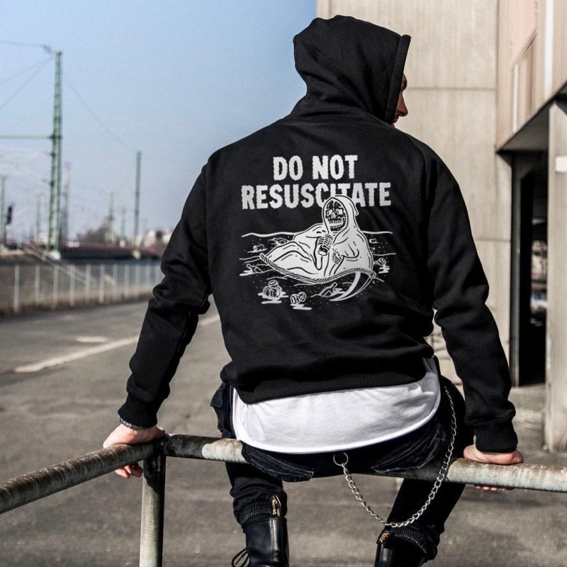 Do Not Resuscitate Skeleton Alcoholism Printed Cozy Men's Hoodie -  