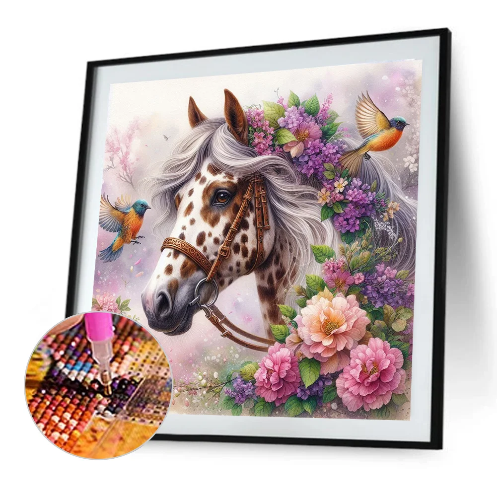 Diamond Painting - Full Round Drill - Flower Horse(Canvas|40*40cm)