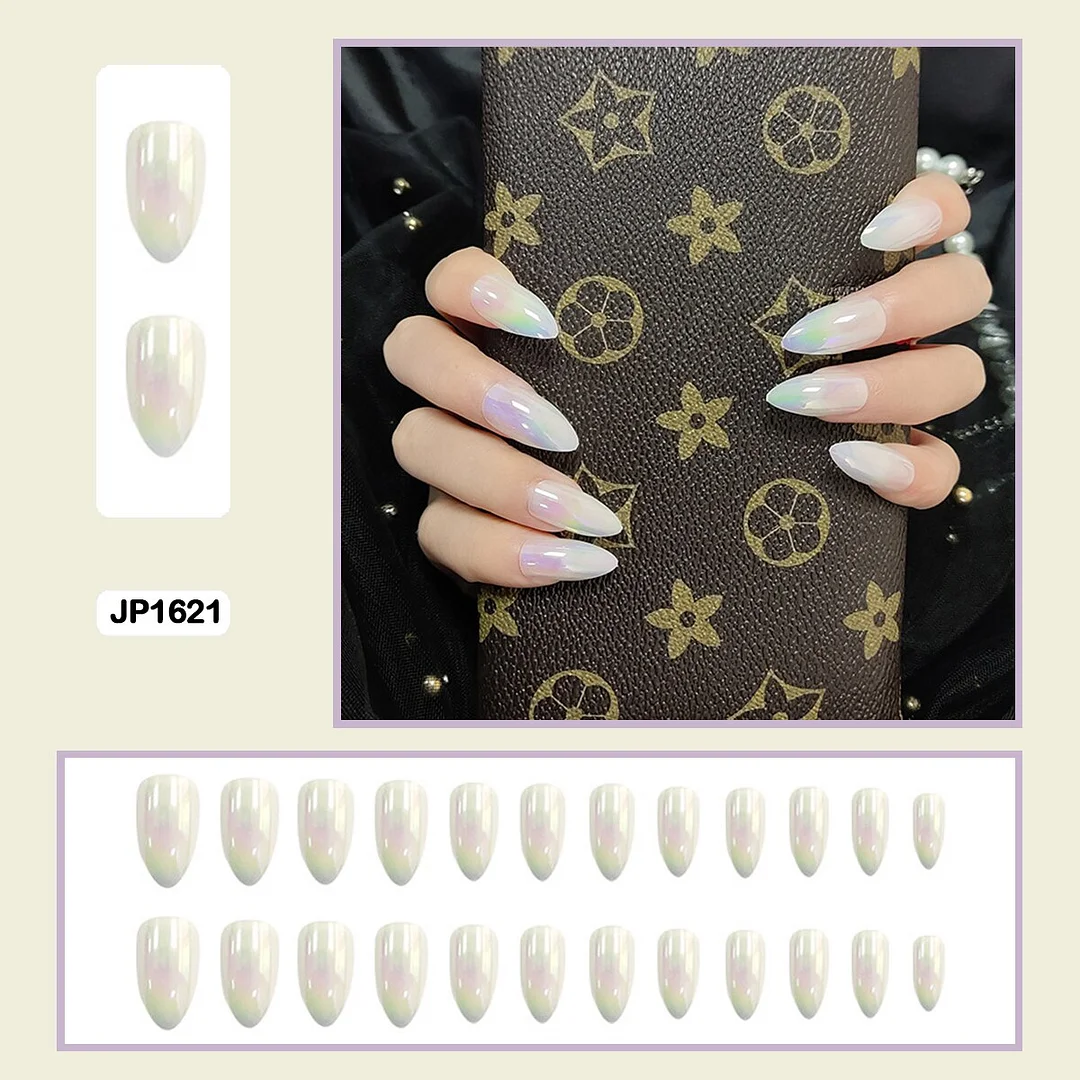 Mermaid Color Auroral Color Shell Fairy Fake Nail Art Wearable False Nails With Glue And Sticker 24pcs/box-Nail Inspo