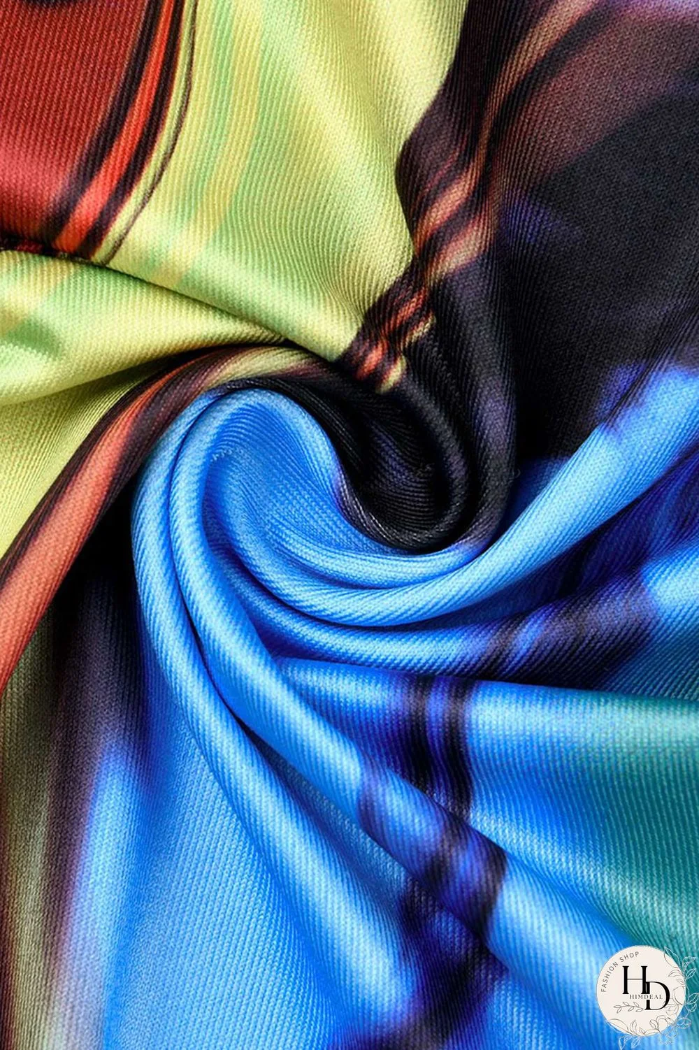 Blue Sexy Print Split Joint Frenulum V Neck Long Sleeve Two Pieces