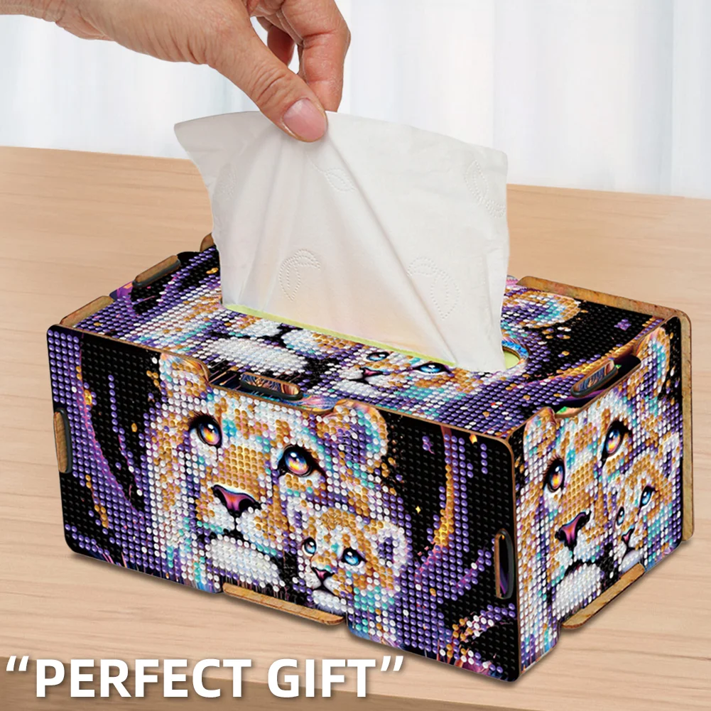 Diamond Painting Tissue Box Kits Decorative Rhinestone Craft Kit (Lion)