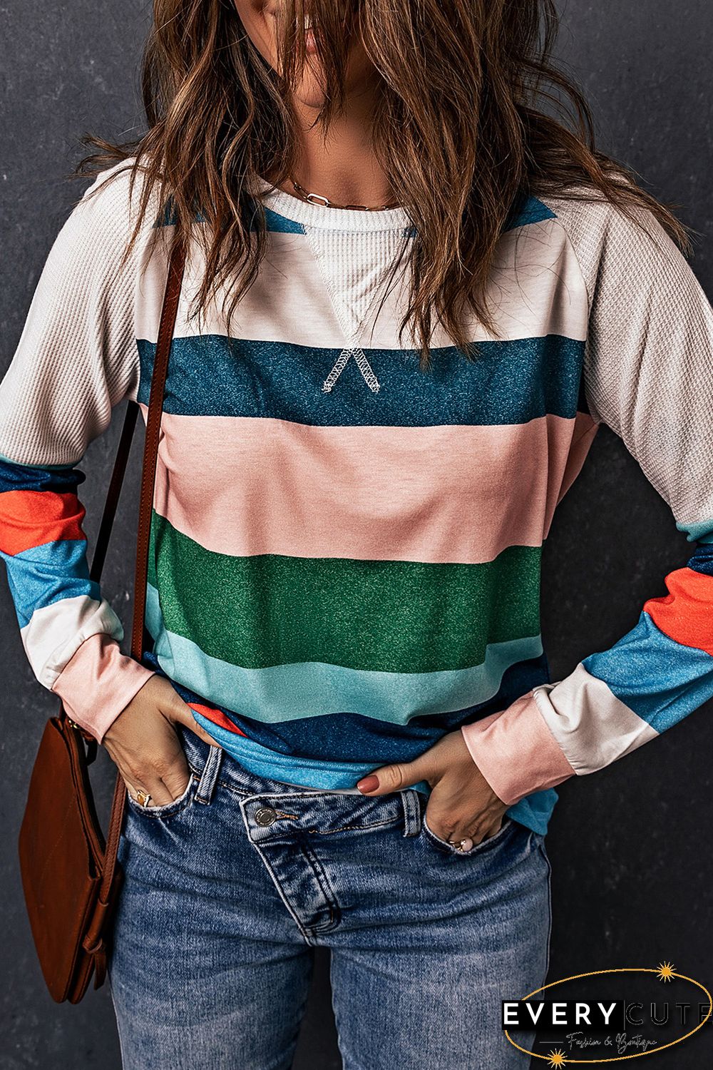 Striped Color Block Long Sleeve Blouse