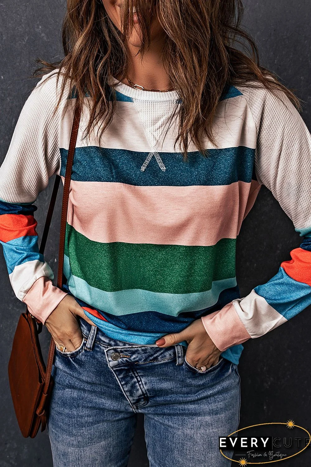 Striped Color Block Long Sleeve Blouse