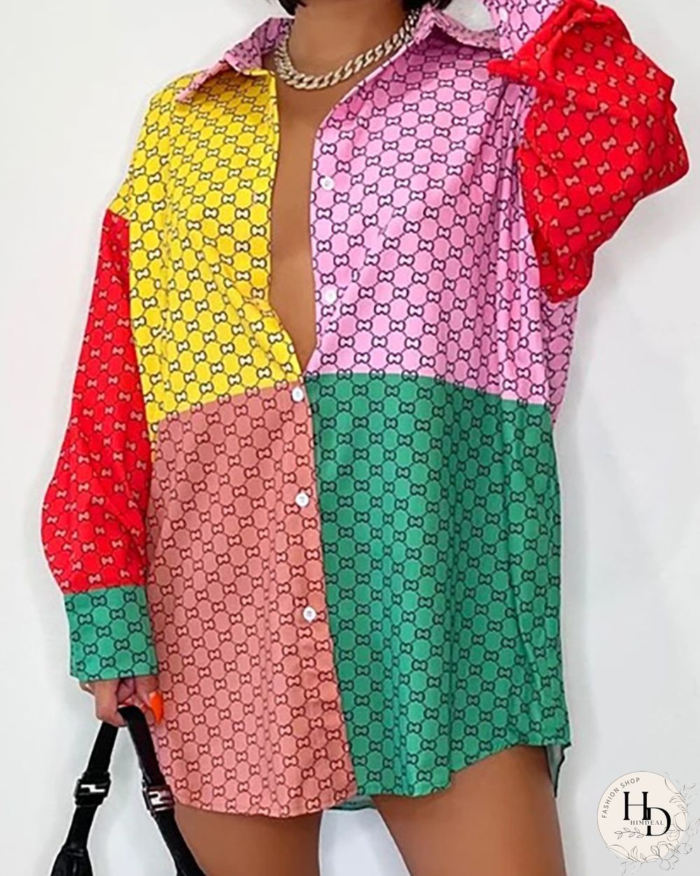 Colorblock Graphic Print Buttoned Shirt