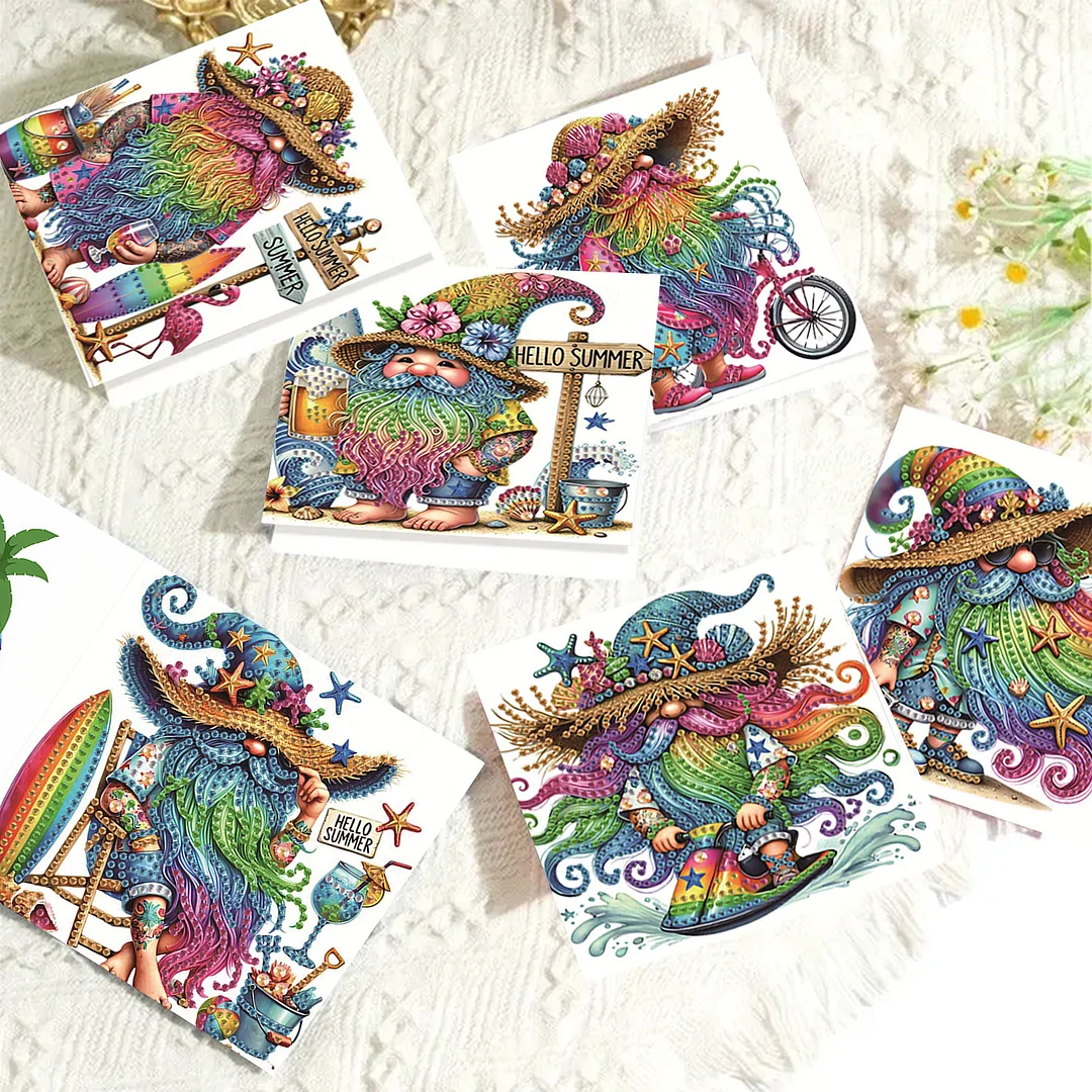 6pcs Gnome DIY Diamond Art Greeting Cards Thank You Cards and Holiday Blessings(Blank Inside)