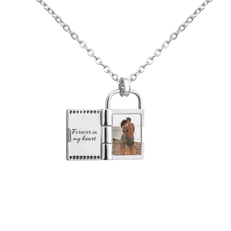 Engraved Color Printing Photo Frame Lock Openable Necklace