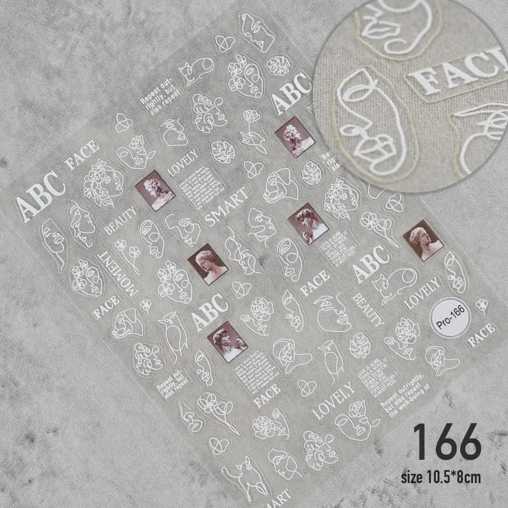 Abstract Image Nail Sticker Abstraction of Characters Nail Sticker 3D Engraved Nail Art Decorations Nail Decals Design
