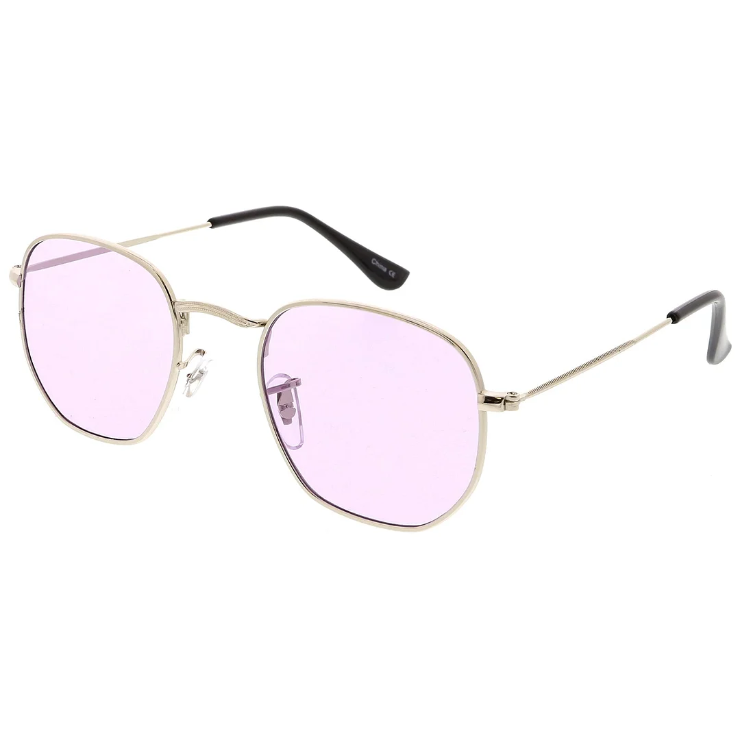 Modern Geometric Hexagonal glasses Metal Slim Arms Colored Tinted Flat Lens 51mm