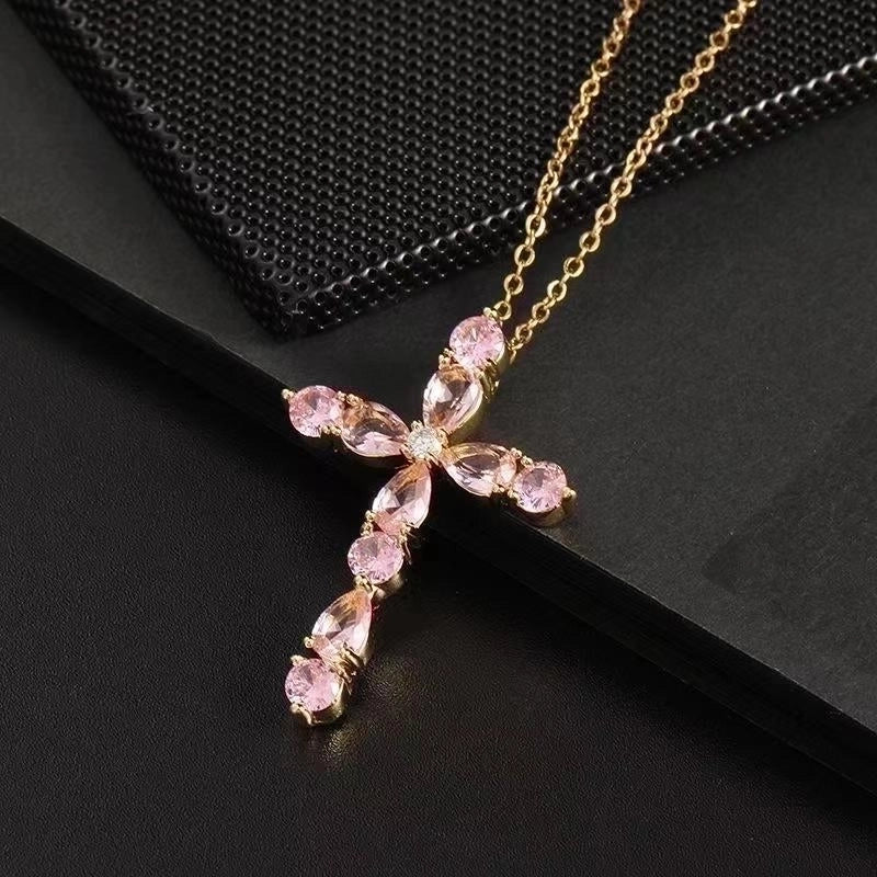 Stainless Steel 18K Gold Plated Minimalist Plating Inlay Cross Zircon
