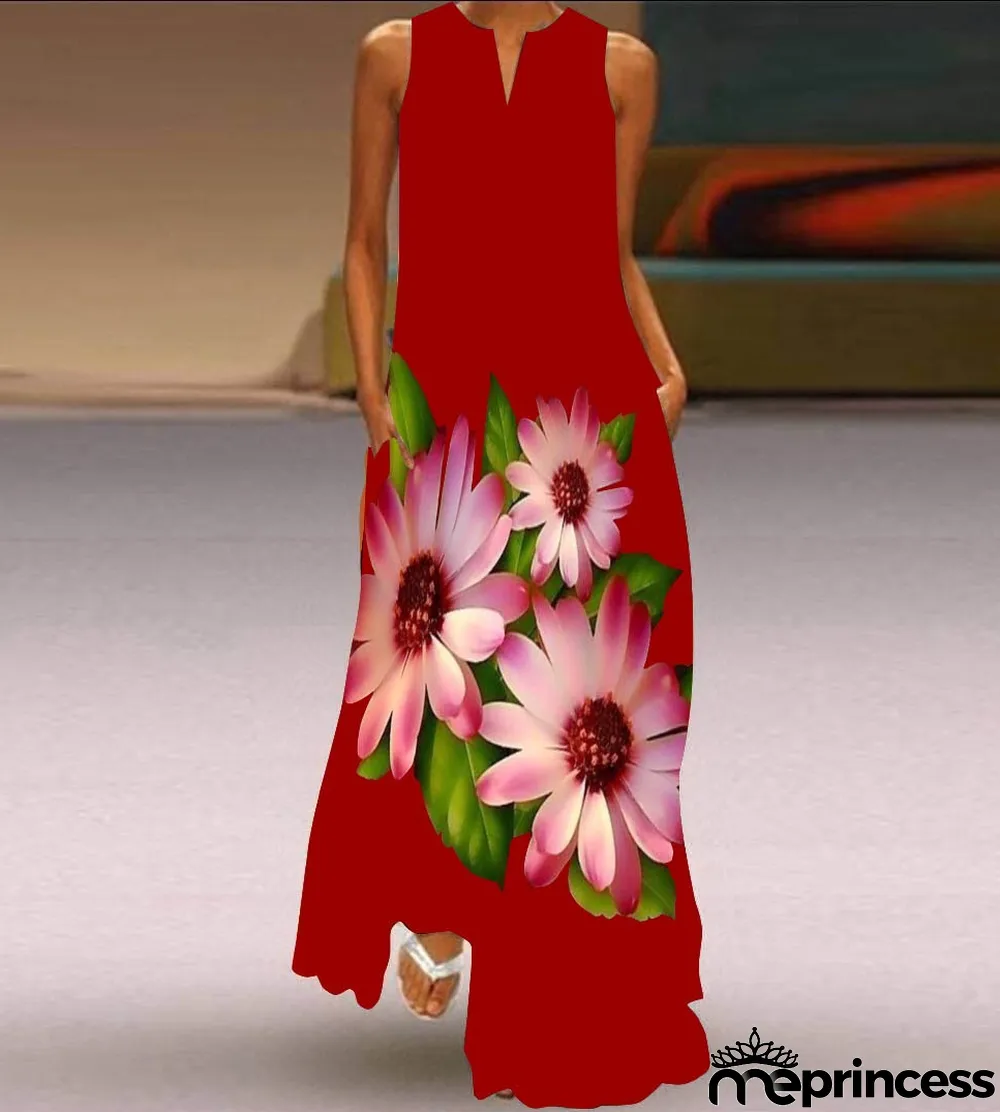 Summer women's sleeveless dress v-neck printed face dress