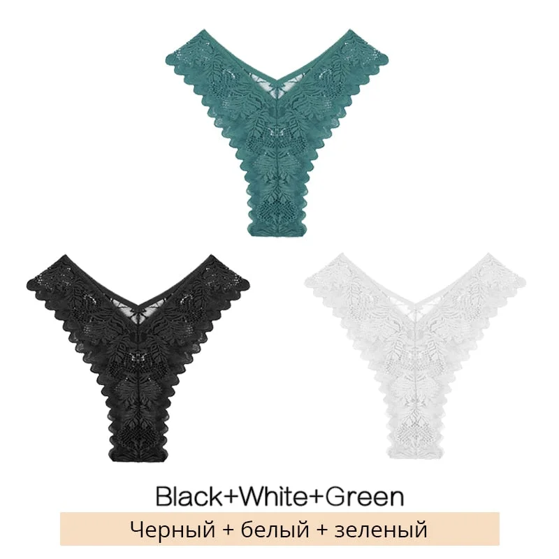 FINETOO Sexy Low-Rise Lace Panties 3Pcs/set Women Floral Brazilian Underwear S-XL Girls T-back Underpants Ladies Lingerie 2021