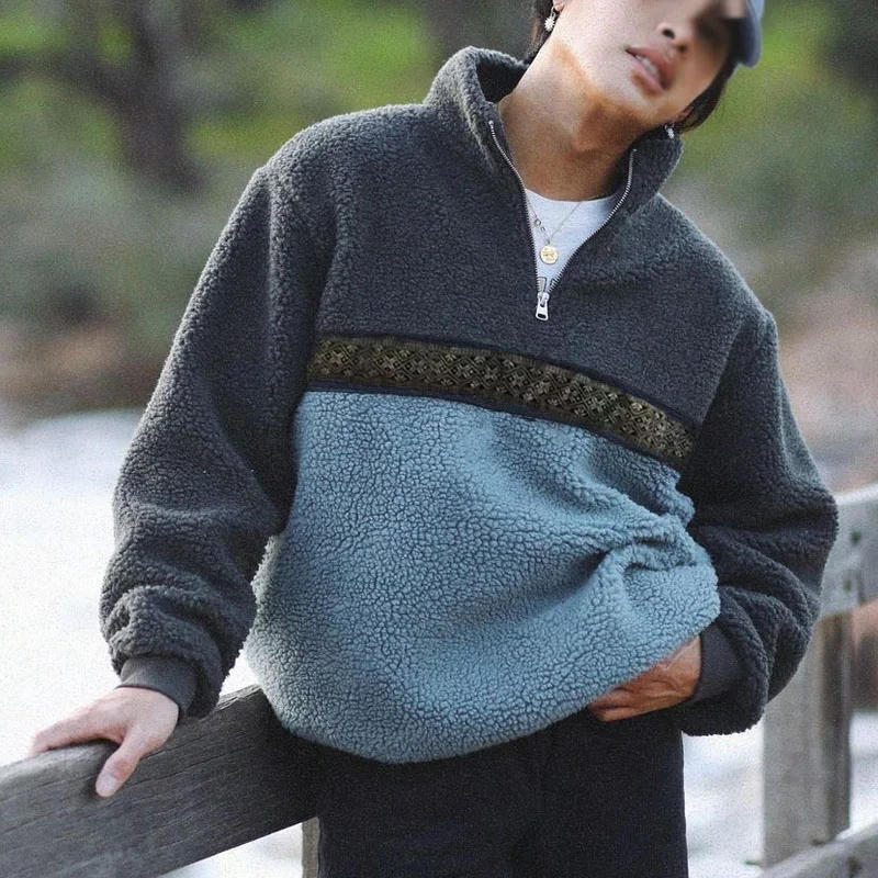 Mens Vintage Polar Fleece Quarter Zip Sweatshirt