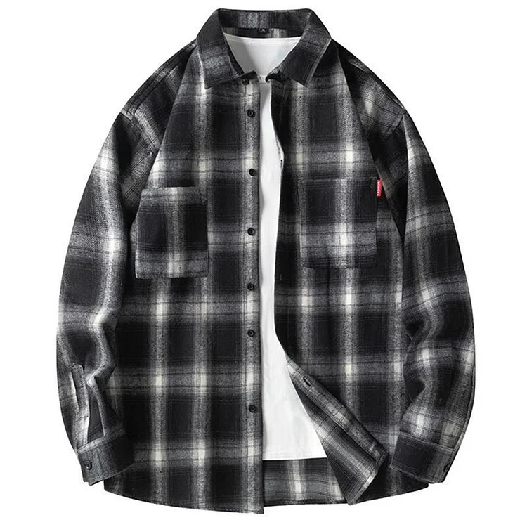 2025 Spring/Autumn Loose-fitting Casual Plaid Lapel Jacket for Men and Youth, Hong Kong Style Trendy Shirt