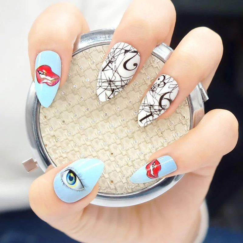 Dream Catcher Short Stiletto False Nails With Design Press On Artificial Fake Nails Tips DIY Full Cover Manicure Tool-Nail Inspo