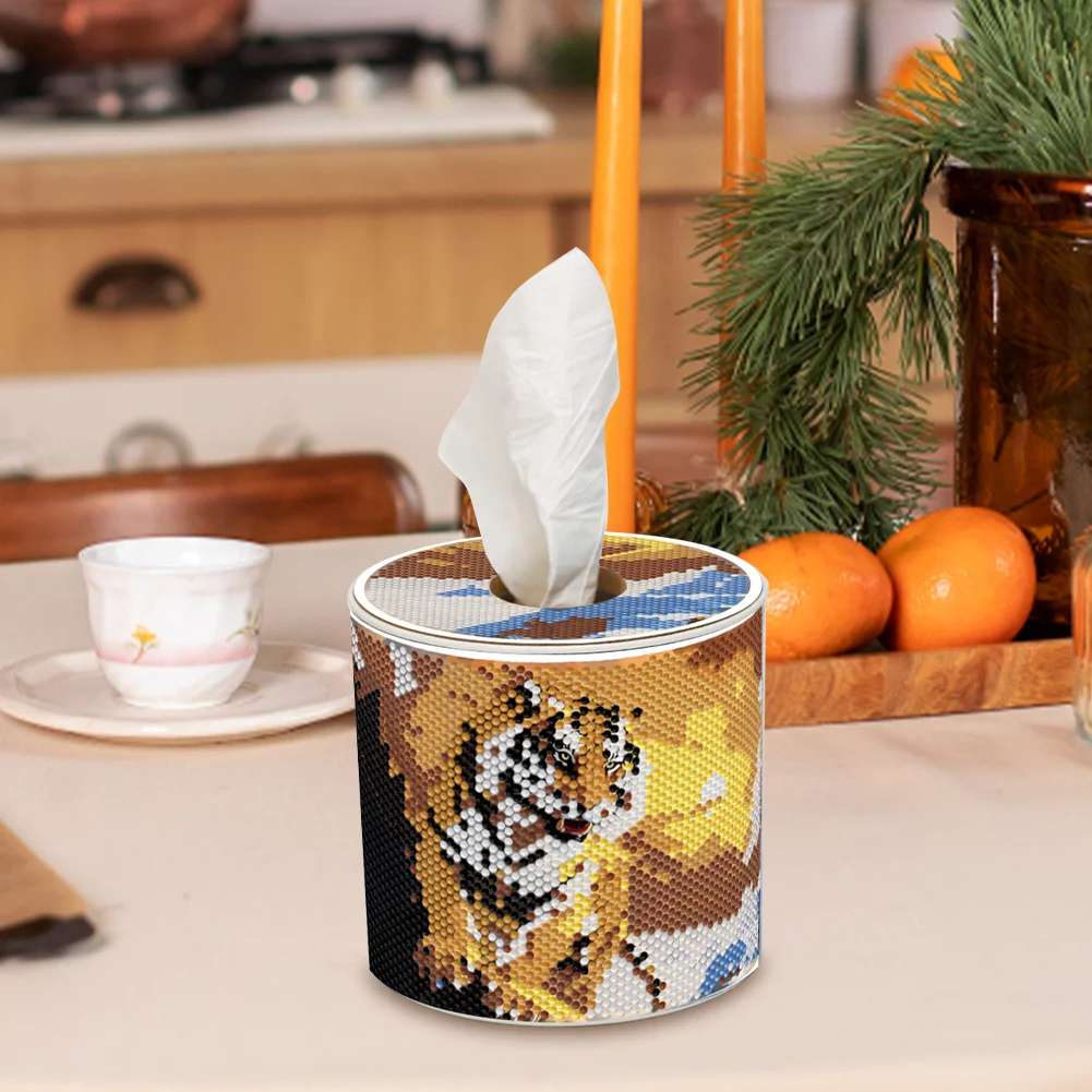Tiger DIY Diamond Painting Handmade Tissue Holder Rhinestones Crystal Tissue Box