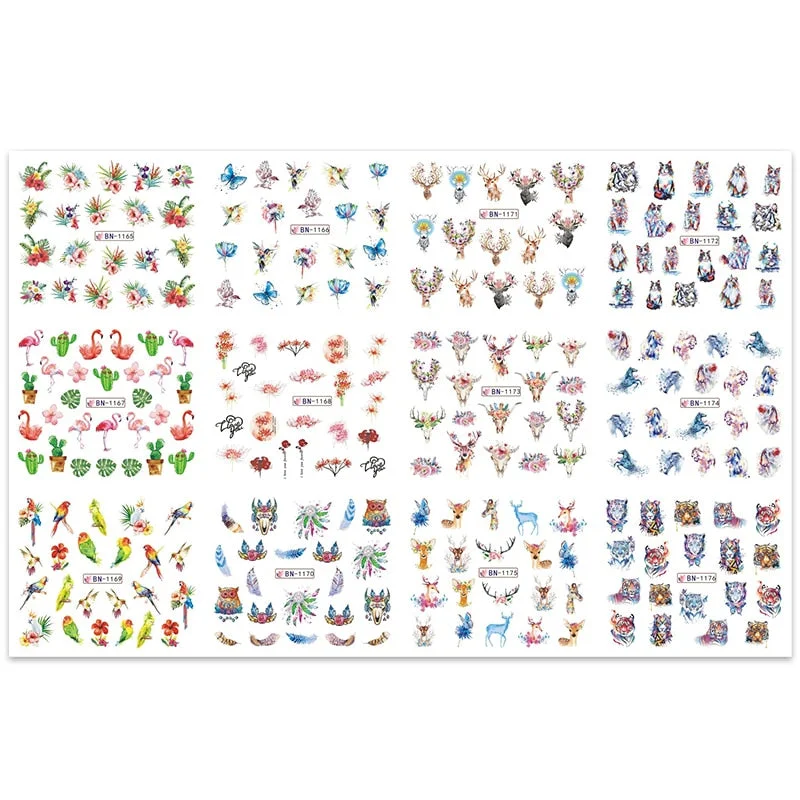 12pcs Avocado Nail Stickers Cute Cartoon Water Transfer Sliders For Nails Anime Dog Cat Decals Tattoo For Manicure BN 1585-1596-Nail Inspo